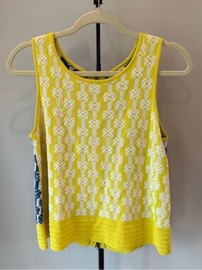 Moth by Anthropologie Yellow, White, Blue Patterned Back Zip Knit Tank Size XS